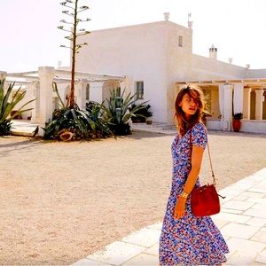 SEZANE Amber Dress Blue Floral Wrap Robe size US4/Eur36